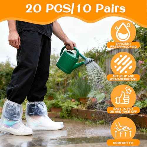 10 Pairs Waterproof Shoe Covers for Rain,Non-Slip Indoor Outdoor Rain Cover for Shoes,Disposable Plastic Rain Shoe Covers,Plastic Over shoes for Men Women,Water Proof Boot Protector(Clear£¬Medium)