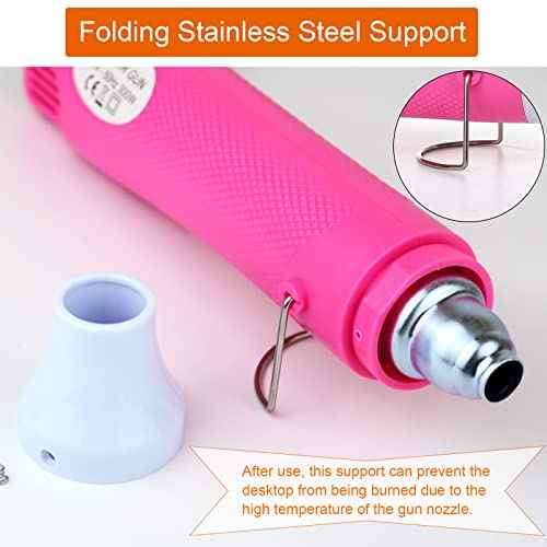 Mini Heat Gun,300W Portable Hot Air Gun Electric for DIY Acrylic Resin Craft, Dryer Crafts Handheld Heat Gun for Cup Turner, Shrink Wrapping, Crafts Embossing, Resin Bubble Remover (Pink)
