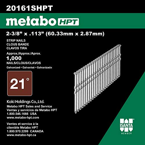 Metabo HPT 21° Ring Shank Framing Nails 2-3/8 Inch x .113 Size, 1,000 Count - Galvanized, Flat Round Head, Compatible with NR83A5 Series (Variant: No Size)