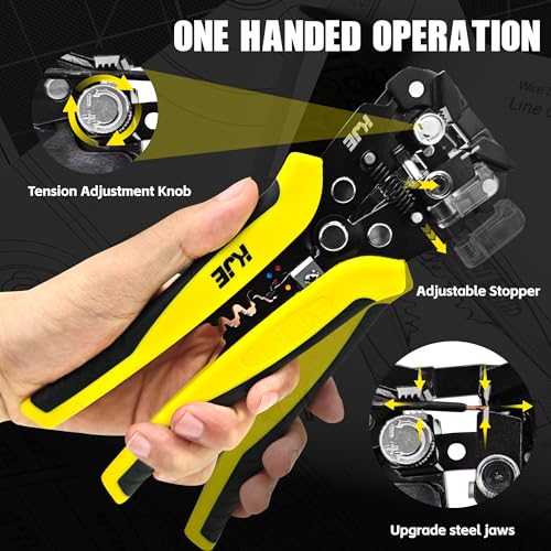 KJE Self-Adjusting Wire Stripper, 3 in 1 Stripper/Cutter/Crimping Heavy Duty Automatic Electrical Wire Strippers for 10-24 AWG,crimping for 10-22 AWG and cutting