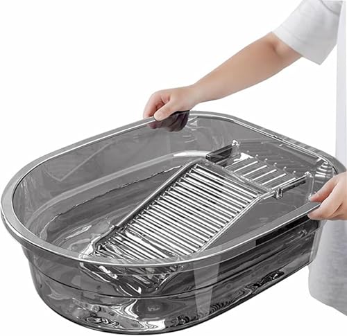 VEMJO Transparent Gray Washboard Basin for Hand Washing Clothes, 16.5 inch
