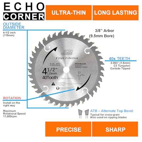 4-1/2 Inch Ultra-Thin Fine Finish Wood Cutting Circular Saw Blades, 3/8 Inch Arbor, 40-Tooth, 2-Pack