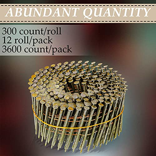 Hotop 3600 Count 15-Degree Coil Siding Nails - 2 Inch Wire Collated Nails