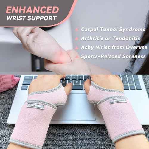 Carpal Tunnel Wrist Brace for Right Left Hand 2 Pack, Wrist Support Wraps for Women Men, Adjustable Wrist Brace for Tendonitis, Arthritis, Weightlifting, Sports, Day Night Support, Pink