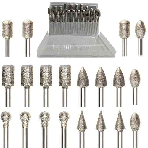 20Pcs Diamond Grinder Bit 1/8" Shank,Stone Carving Set Polishing Diamond Burrs, Rotary Tools Accessories Grinding Burrs for Stone Glass Resin Porcelain Ceramic Quartz Glaze Steel Carve Engrave Polish