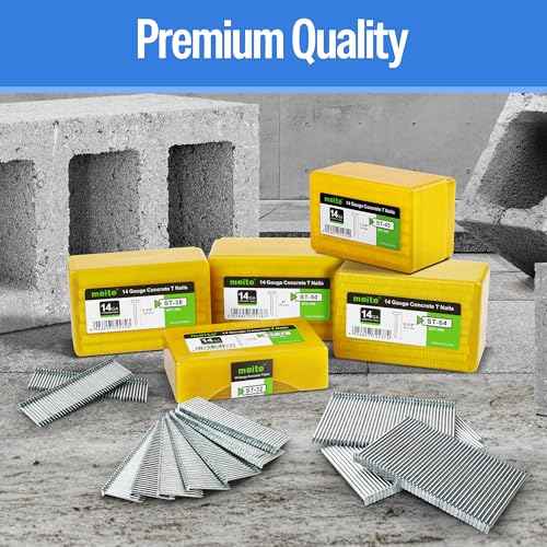 meite 14 Gauge Concrete Nails 400PCS 1-3/4" Length Galvanized T Nails for Concrete Nailer, Rust-Proof Glue-Collated T-Nail for Pneumatic Nail Gun Furring Strips/Subflooring/Outdoors