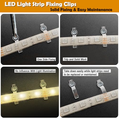 GRIVER 100 Pack Waterproof LED Strip Light Mounting Brackets for 10mm Wide Lights - Fixing Clips & Screws Included