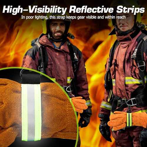 Firefighter Glove Strap, 2 Pcs Heavy Duty Adjustable Safety Strap with Reflective Trim for Turnout Gear Glove, Durable Firefighting Gear Accessories for Firefighter with High Visibility Design