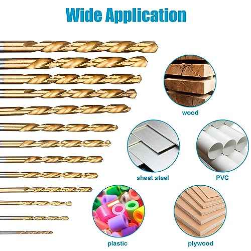 19 PCS Hex Shank Drill Bit Set, 1/16"-1/4" HSS Titanium Coated Twist Bits for Metal Wood Plastic, 4241 High Speed Steel Small Quick Change Drill Bits with Holder