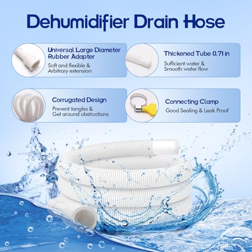 5ft Flexible Dehumidifier Drain Hose with Clamp - 60 inch Universal PVC Hose