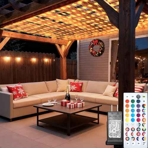 Lovelite 10ft x 10ft Net Lights Outdoor, 240LED 35 Colors Changing Gazebo Net Lights Clear Wire, Connectable Hanging Fairy Light Plug in for Patio Pergolas Backyard Christmas Wedding Party Decor