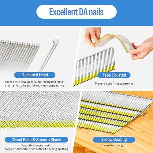 meite 15 Gauge Angled Finish Nails 2 Inch 34 Degree Nails for Pneumatic Electric Finish Nailer Gun, Galvanized No-Rust Finishing Nail for Cabinet Crown Baseboard Door Trim, DA Series 2,400 PCS