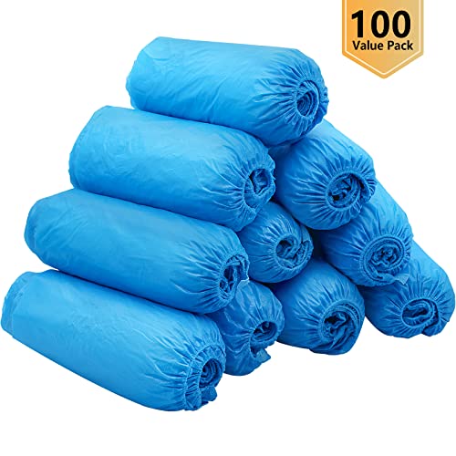 Hitituto Disposable Waterproof CPE Shoe Covers 100 Pcs Non-slip Large Fit for Men US 11 & Women US 13