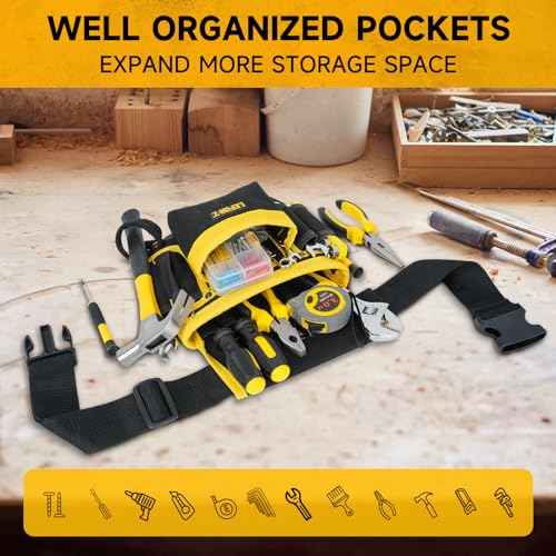 Tool Belt,Magnetic Tool Pouch,13-Pockets Tool Belts for Men,Detachable & Adjustable Tool Pouch belt for Electrician,Carpenter,Construction,Work Apron,Utility Belt,Gift for Dad