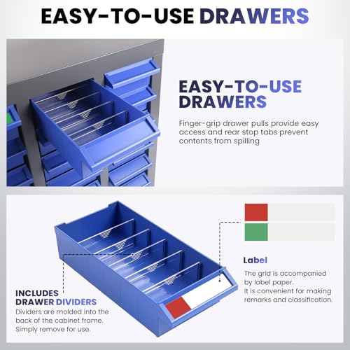 100-Drawer Parts Storage Cabinet 26x9x46 in Heavy-Duty ABS Drawers | Nut & Bolt Organizer with 500 Dividers