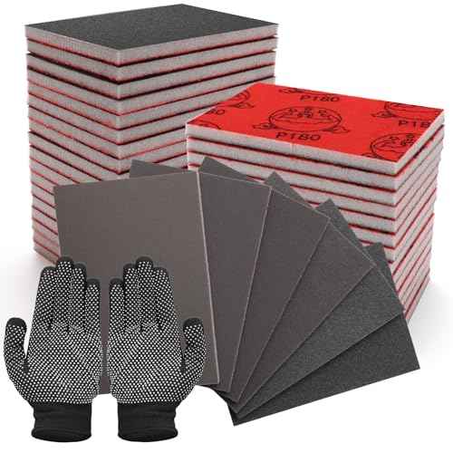 18 Pcs 180-2000 Grit Sanding Sponge Set with Gloves, COITEK 3 x 4 Inch Soft Foam Hand Sander Block Wet Dry Sandpaper, Sanding Sponges Assortment Pads for Polishing Model Drywall Metal Wood Furniture