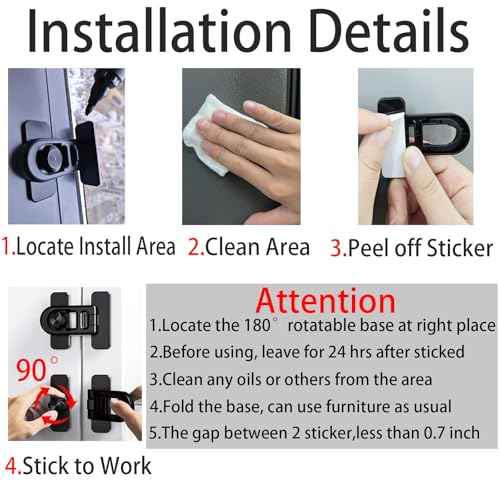 2-Pack Refrigerator Lock Baby Proofing for Cabinet Door Drawer Freezer RV Oven Cupboard Closet Kitchen, 90 Degree Fridge Latches Petproof Childproof for Toddler Cat, Strong Adhesive No Drill