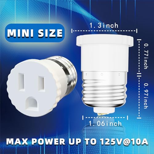 eRqILUJI 2 Pack Light Socket to Outlet Adapter White - Converts E26 Bulb Socket to Power Outlet