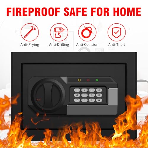 Psisuvry 1.2 Cu Ft Small Fireproof Home Safe with Digital Keypad & Removable Shelf