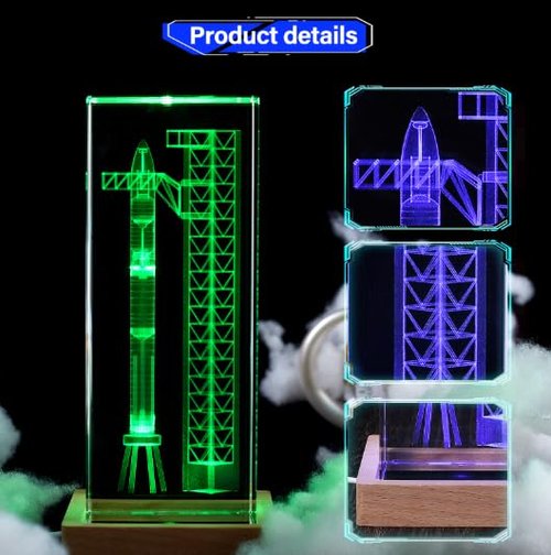 【Collector's Gifts】 SpaceX Starship Crystal Lamp, 3D Laser-Etched Rocket Night Light, Ultimate Gift for Space Enthusiasts, Sci-Fi Fans & Mars Dreamers (Regular)