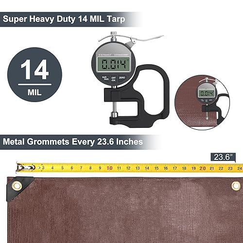Patiobay 8x10 FT Heavy Duty Waterproof Brown Tarp 14 Mil - UV & Weather Resistant