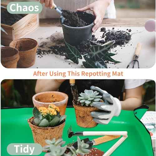 Herda 39.5" x 31.5" Plant Repotting Mat Waterproof Transplanting Mat and Potting Soil Mess Control,Square Succulent Gardening Mat Potting Soil Tidy Tray Repotting Mat Thick Foldable Soil Change Mat