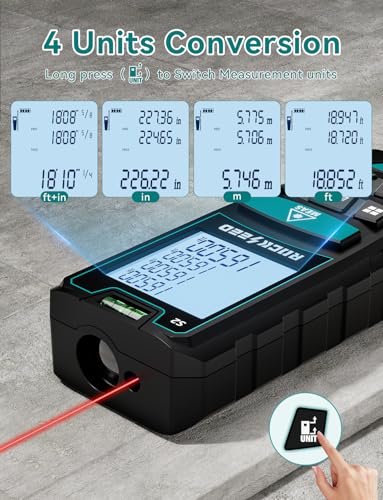 RockSeed Blue Digital Laser Distance Meter with Bubble Levels, 165ft Range, Backlit LCD