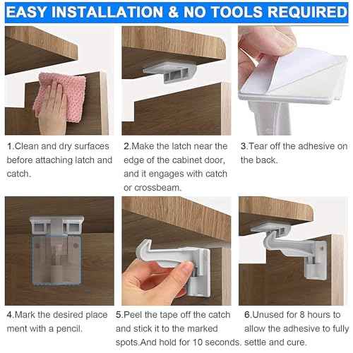 6 Pack Upgraded Invisible Baby Proofing Cabinet Latch Locks ? No Drilling or Tools Needed, Fits Most Cabinets & Drawers, Works with Countertop Overhangs, Strong Adhesive for Easy & Secure Installation