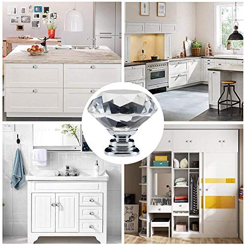YourGift 12-Pack Diamond Crystal Glass Drawer Knobs 30mm Silver Cabinet Handles
