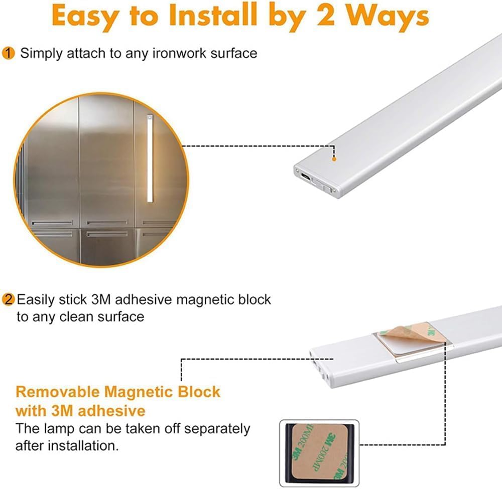 Rotateepic/Sculptiure/Watchatest 76led Rechargeable Motion Sensor Under Cabinet Lights, Ailsion Under Cabinet Lights-76led Motion Sensor Night Light Indoor, 3 Color Modes (9.44 inch)