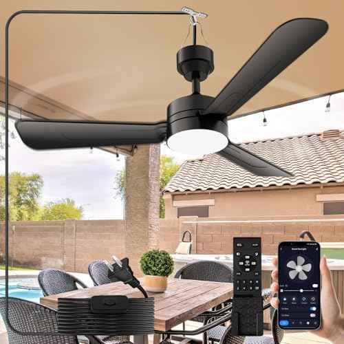 Ceiling Fans with Lights,36" LED Fan Light Hanging with Hook,Plug in Ceiling Fan Light,Hook Type Ceiling Fan,40W,3000-6500k,Remote Control,Portable Fan for Camping Bed,Patios,(Black)