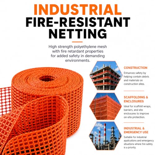 ATERET 4' x 150' Debris Safety Netting Orange Fire Retardant Construction Mesh