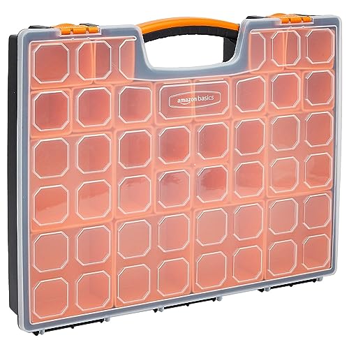 Amazon Basics 19-Compartment Portable Small Parts Organizer, 16.5 x 13.2 x 2.4 in, Black/Orange