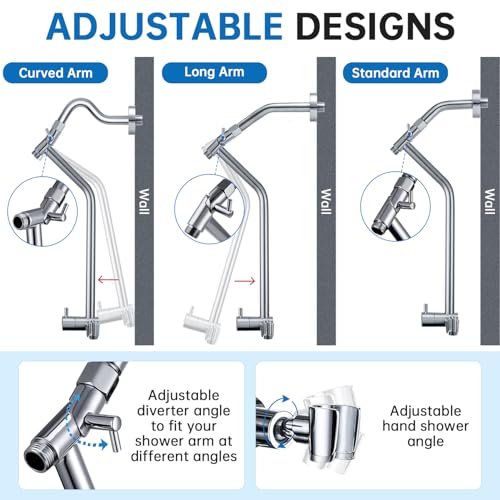 G-Promise All Metal Shower Diverter with 13.5 Inch Chrome Extended Holder