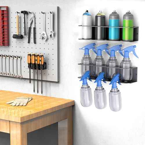 WALMANN Spray Bottle Holder Wall Mount, Metal Spray Can Storage Rack for Garage Workshop, Paint Aerosol Can Organizer, Pack of 2