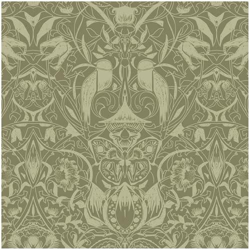 Vintage Peel and Stick Wallpaper Boho Bird Wall Paper Floral Contact Paper for Bedroom 17.3" X 78.8" Removable Wallpaper Self Adhesive Olive Green Botanical Decorative Wallpapers Bathroom Vinyl