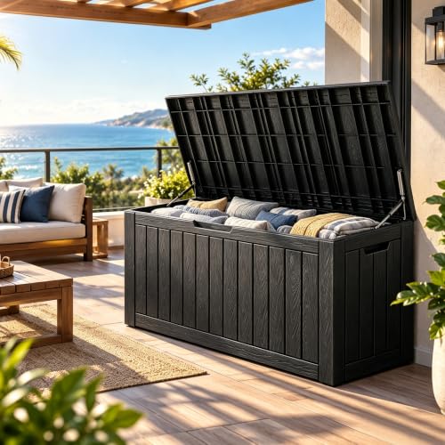 KAMABOKO Black Outdoor Storage Box 150 Gallon Waterproof Deck Storage Chest