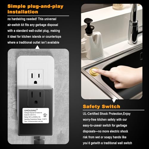 UHOUSING Brushed Gold Garbage Disposal Air Switch Kit | Sink Top Push Button for InSinkErator & Waste King
