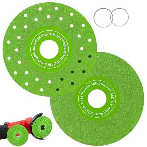 2 pcs Glass Cutting Disc for Angle Grinder, Rock Slab Grinding Disc and Multi-Pore Flat Cutting Blades, 4.5 Inch &1.2mm Thin, for Cutting and Grinding Glass Ceramic Tile Granite Marble Diamond