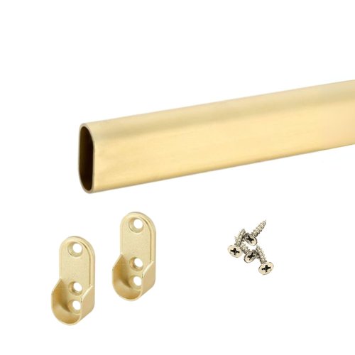Custom size oval closet rod with choice of end support (Matte Brass)
