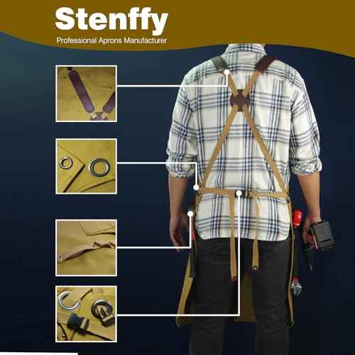 Woodworking Apron, Tool Apron, Canvas, Multiple Pockets, Adjustable Zipper, Metal Ring, Tape Measure Clip, Plus Size, Khaki.