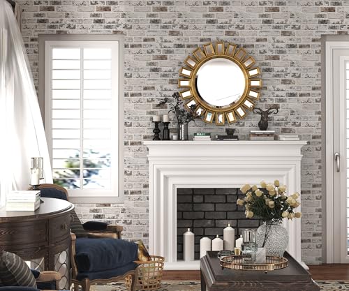 PeonyQueen 17.3 x 78.8 Inch Gray Peel and Stick Brick Wallpaper - Realistic Faux Vinyl Wall Covering