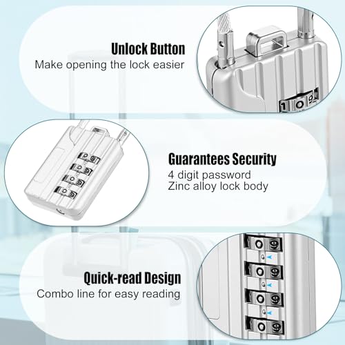 Moxweyeni 16 Pack Luggage Combination Lock 4 Digit Cable Padlock for Gym Padlock Waterproof Resettable Padlocks for Travel Suitcase Backpack School Gym Cabinet (Silver)