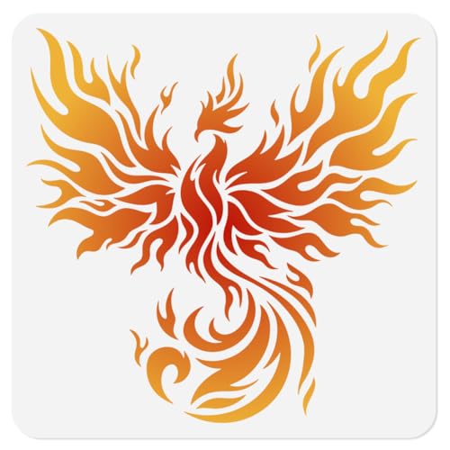 Fire Phoenix Bird Stencil for Painting, 11.8"x11.8" Plastic Winged Phoenix Stencil Drawing Template,DIY Craft Paint Template for Wall Home Decor Wood Burning Card Canvas Fabric Journal Paper