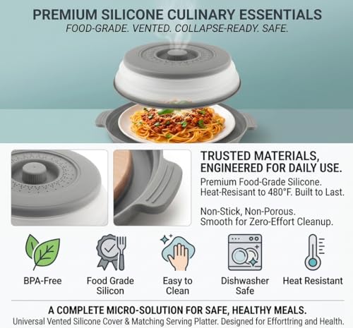 Microwave Splatter Cover with Anti-Scald Base Plate, 10.7" Collapsible Lids & Base