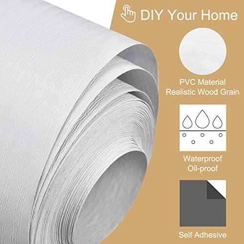 uxcell Wood Grain Tape, 4.72" x16 Ft Wall Paper Border Sticker Self-Adhesive Wood Grain Repair Patch with Scraper for Wall Corner Table Door Sofa Furniture Home Decor (White)