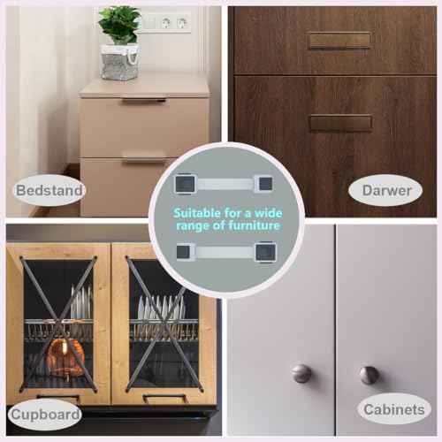 Child Proof Cabinet Locks, 4 Pack Child Locks for Drawer Cupboard Dishwasher Cupboard Pantry and Toilet. Adhesive Safety Baby Proofing Fridge Lock for Kids and Toddler