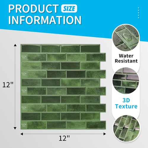 Art3d 10-Pack Jade Green Marble Peel and Stick Backsplash Tiles 12x12 in