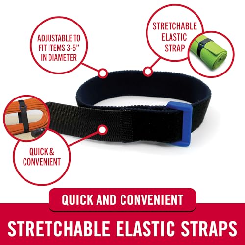 VELCRO Brand Elastic Cinch Straps with Buckle 4 Pack, 15in, Black, Adjustable