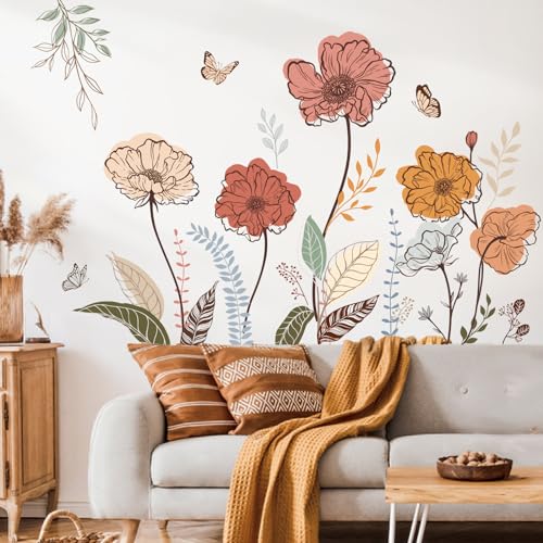 Wondever Boho Flower Wall Decals - Wildflower Floral Grass Stickers for Home Decor